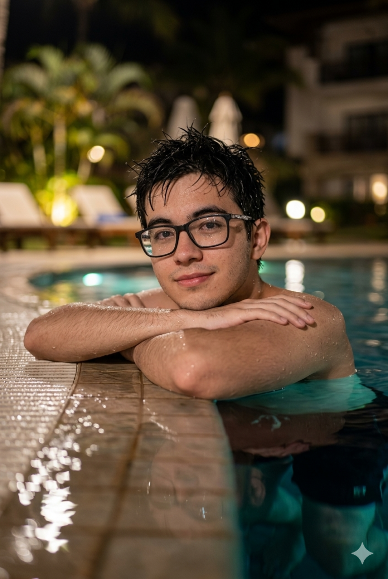 Cinematic Night Pool Portrait